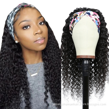 Cheap Wholesale Deep Wave Brazilian Human Hair Glueless Headband Wig Human Hair Full Machine Made Non Lace Wigs For Black Women